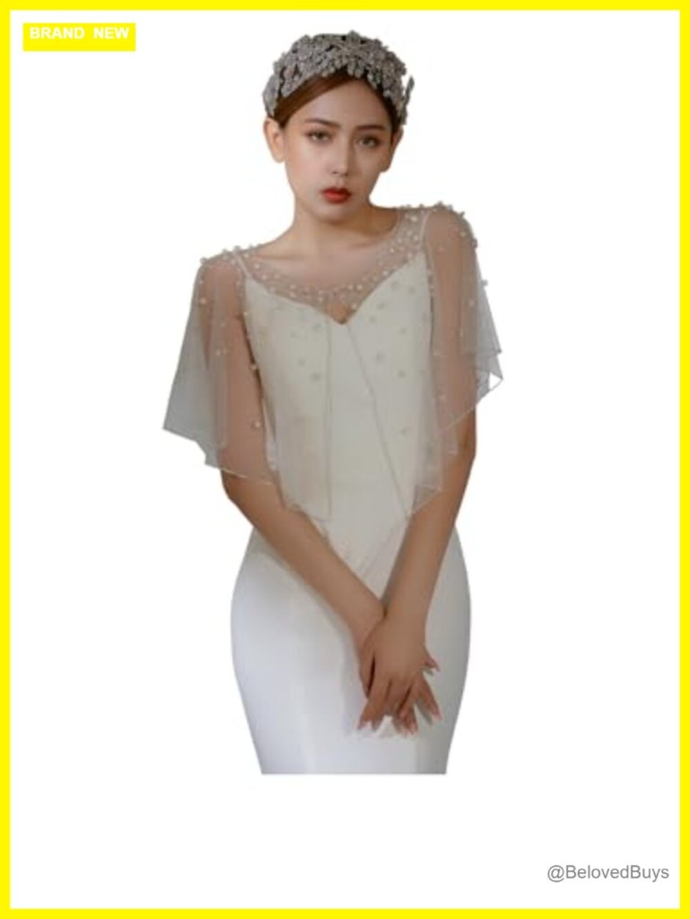 Pearl Tulle Lace Shawl Wrap Bridal Cape Wedding Cover Up One Size